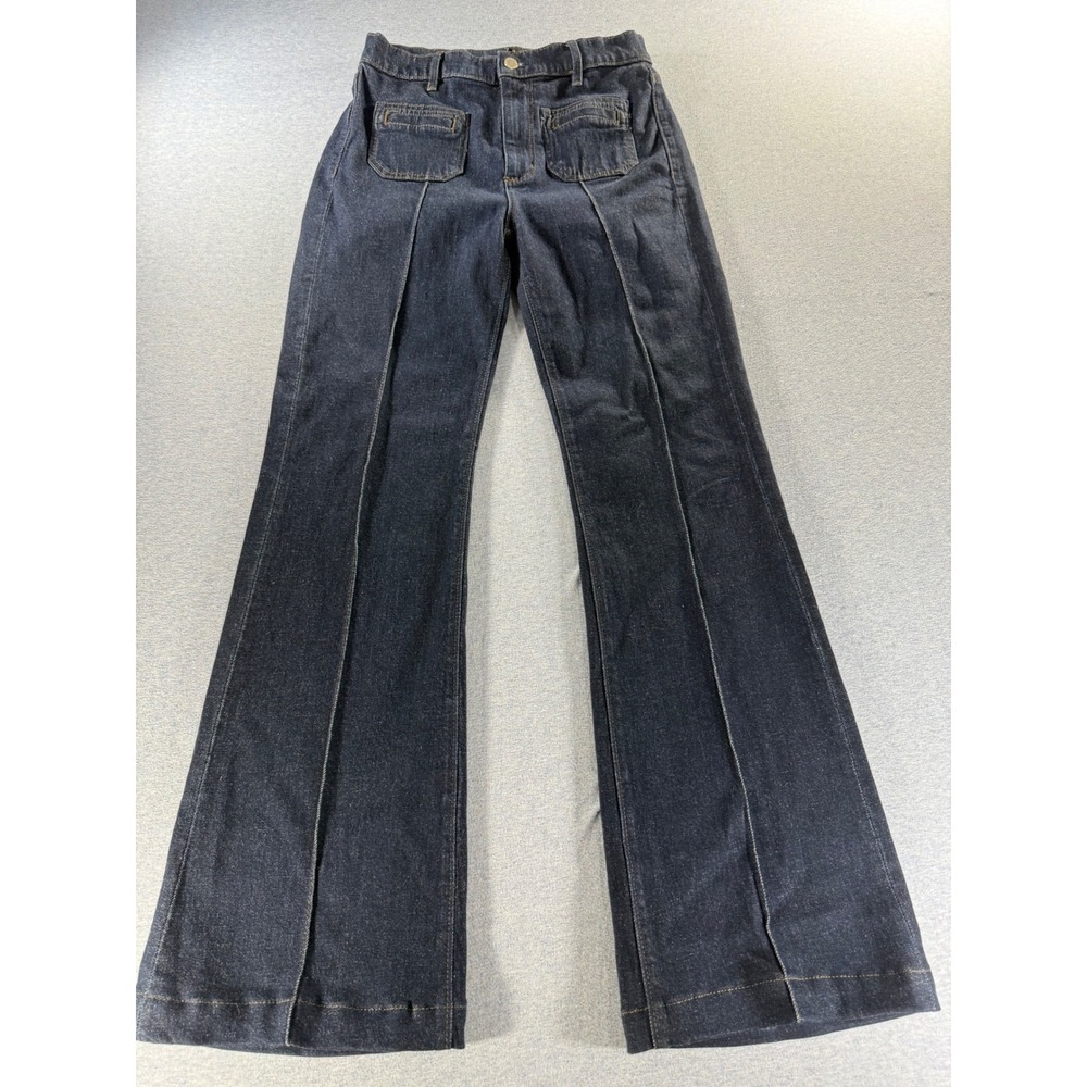 Ann Taylor Womens Dark Wash High Rise Flare Leg Patch Pocket Denim Jeans Size 2